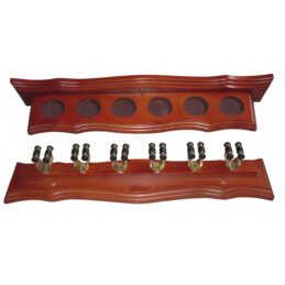 Walnut Pool Snooker Billiard Table Cue Wall Rack (Brass Cue Clips)