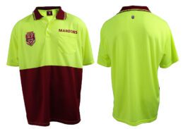 QLD Maroons NRL Short Sleeve Polo Work Shirt Yellow Maroon