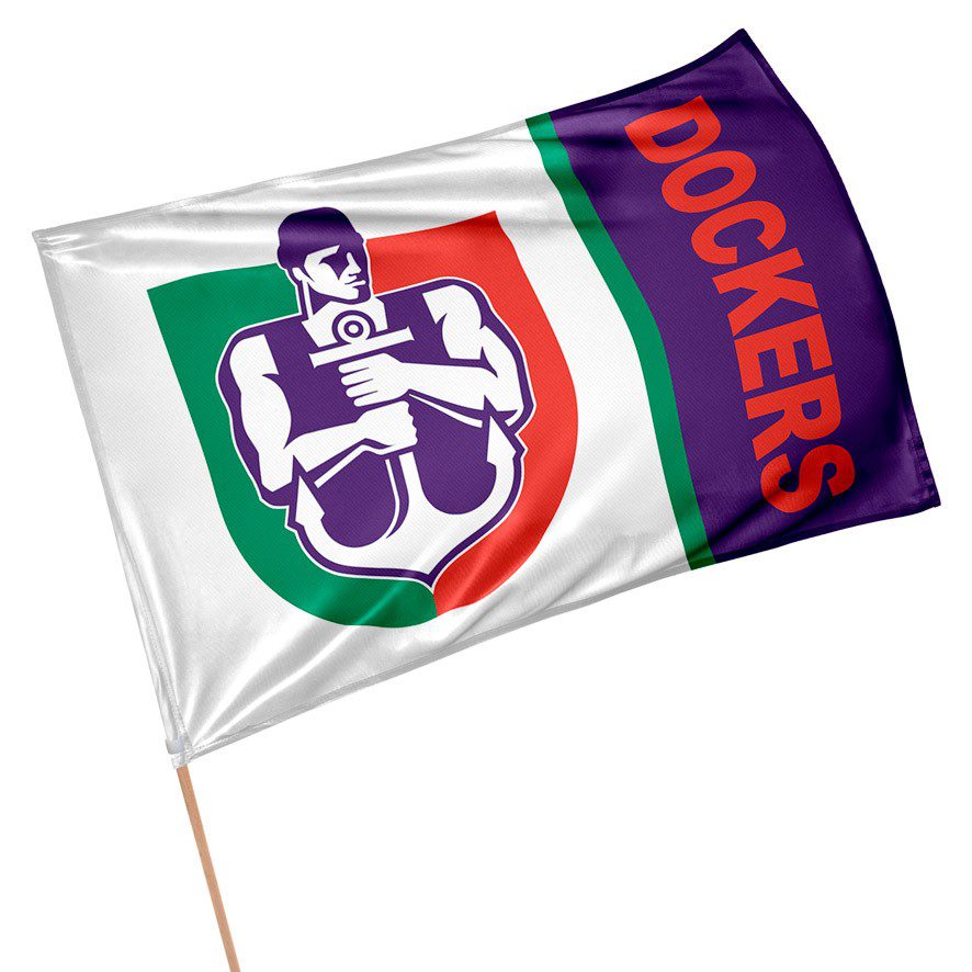 Fremantle Dockers AFL Retro Mascot Design GAME DAY Pole Flag Banner 1 Fremantle Dockers AFL Retro Mascot Design GAME DAY Pole Flag Banner